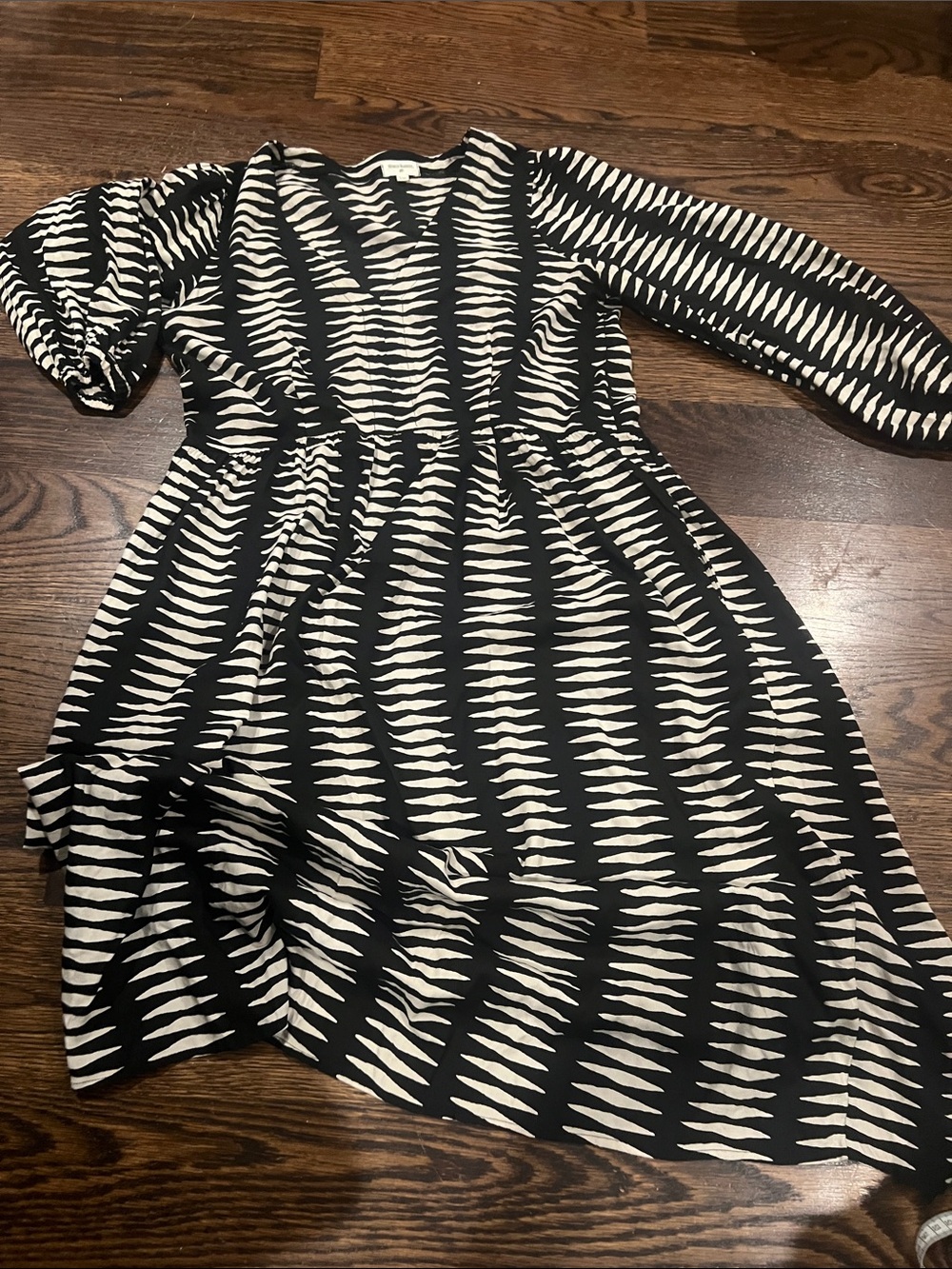 Cost Plus World Market Black and White Geometric V-Neck Dress